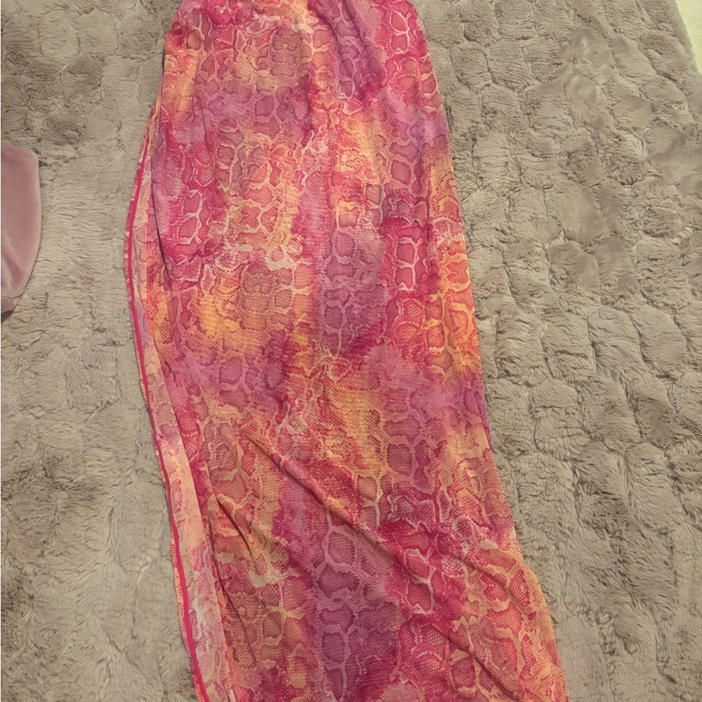 Vibrant Pink and Orange Snake Print Cover Up